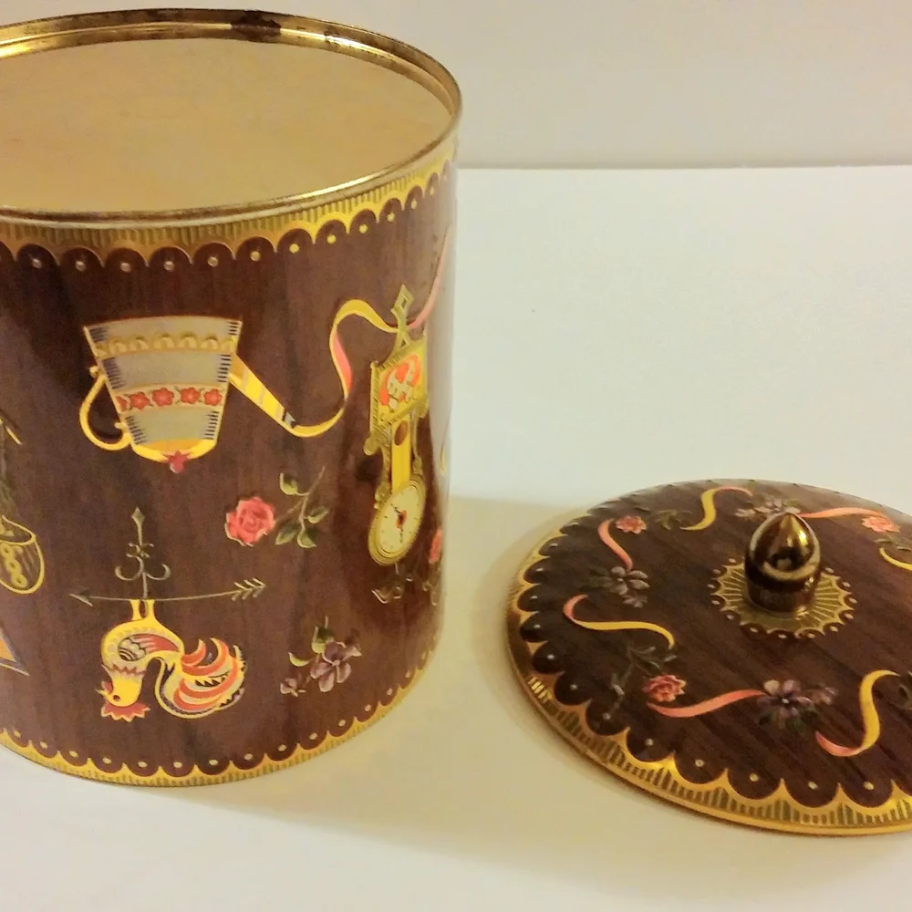 Vintage Decorative Cookie Tin with Brown and Gold Accents